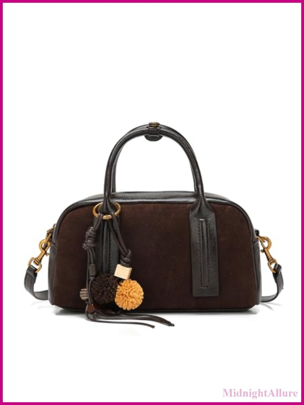 Suede Boston Bag Leather Trim Crossbody Satchel Top Handle Women Purse